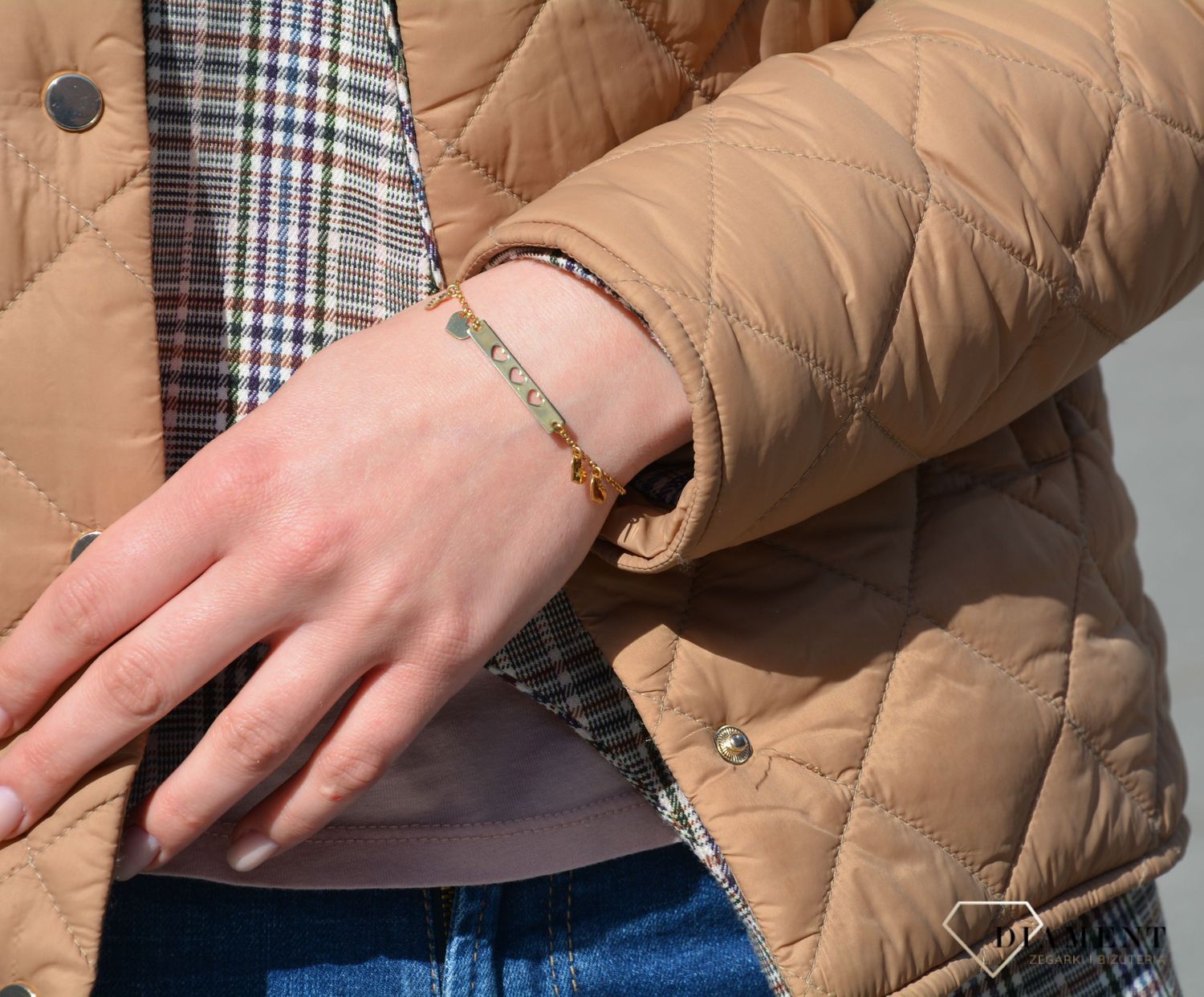 Bransoletka damska srebrna pozłacana serduszka i blaszka B RM 21447 049ds.jpg